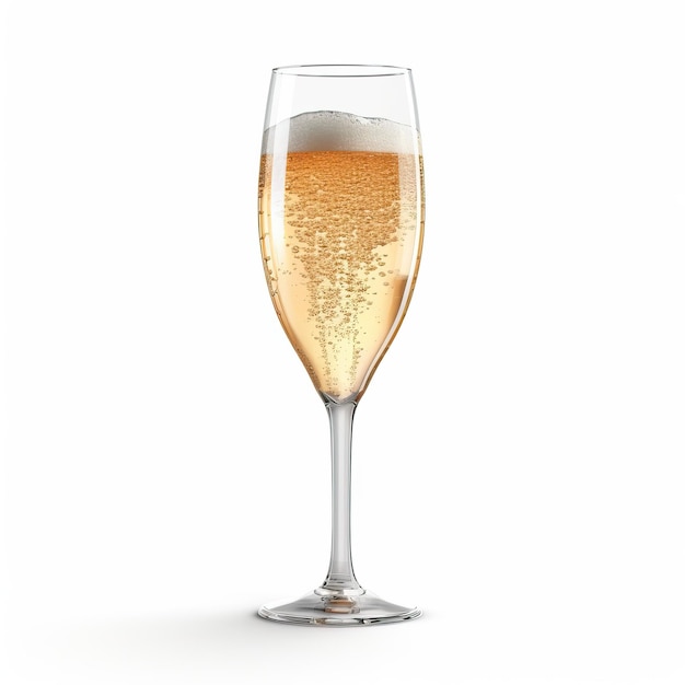 白い背景にスパークリングワインAIが生成したシャンパンのアルコールドリンクグラス