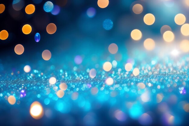 Sparkly blue glitter sequins unfocused bokeh background teal sparkle tinsel floating in the air