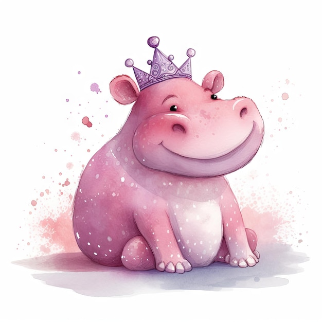Sparkly pink hippo princess illustratie op witte achtergrond