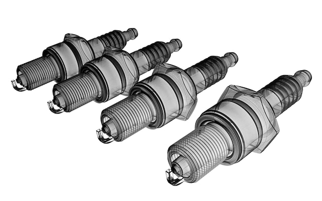 Свеча зажигания, конструкция кузова, модель провода на заднем плане