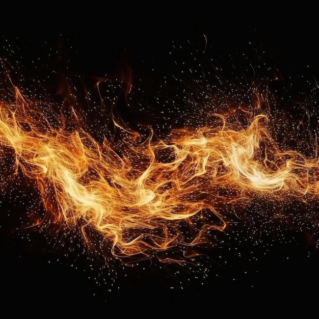 黒い背景に隔離された火花と炎の火花 抽象的な炎の火花 背景の魔法