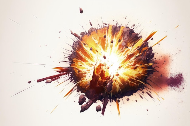 Sparks fly in a realistic fireball explosion against a white background