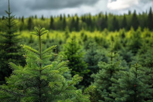 Sparrenbomenkwekerij of plantage die een jong bos laat groeien