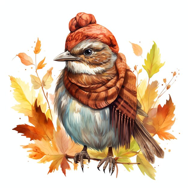 Sparrow in autumn clothes woodland