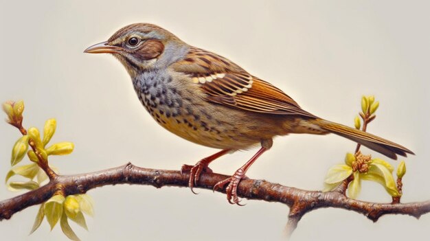 Photo sparrow on the branch of forsythia passer montanus