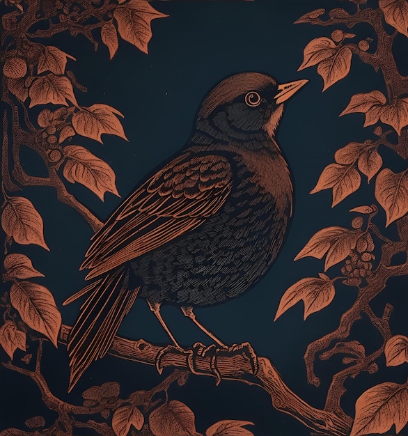 Sparrow engraving Wall mural poster or picture for home Generative AI