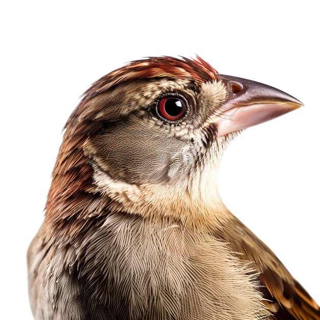 sparrow face shot isolated on transparent background cutout