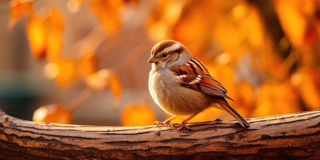 Sparrow perched in front of a beautiful background