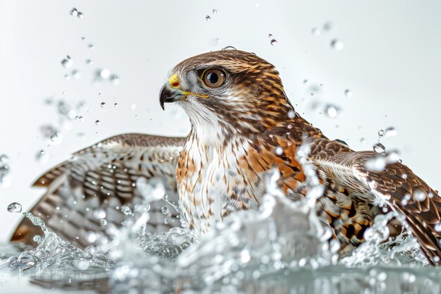 A sparrowhawk bathes splashing droplets