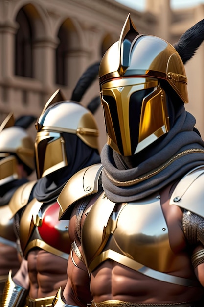 Spartan army Spartans dressed in armor march in formation