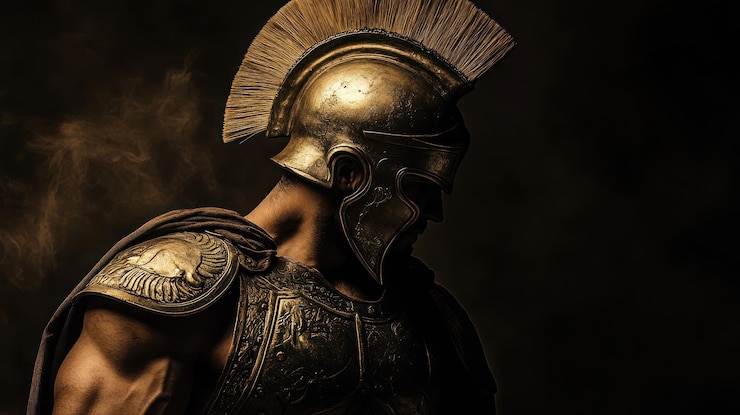 Foto spartan op een donkere achtergrond