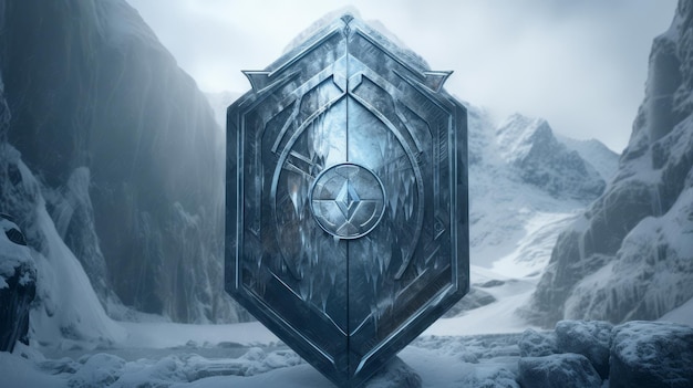 Spartan shield in frozen glacier monument