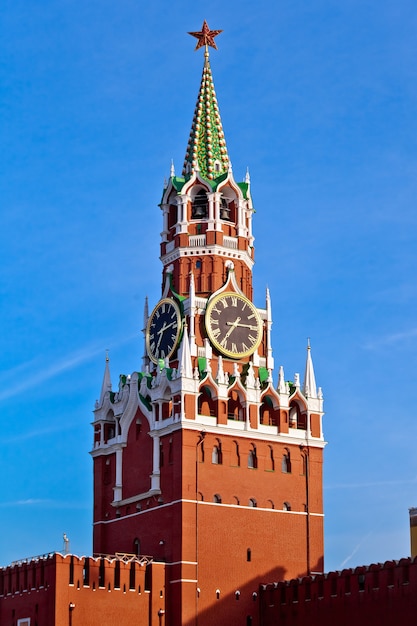 Spasskaya Red Kremlin tower in Moscow city, Russia