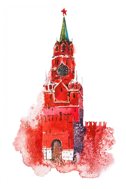 Spasskaya tower aquarel illustratie