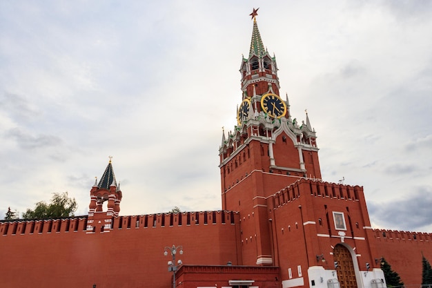 Spasskaya tower of Kremlin on Red Square in Moscow Russia