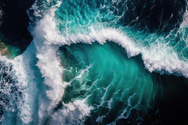 Spattende golven gezien van boven de oceaan ongerept blauw en golvend zeewater