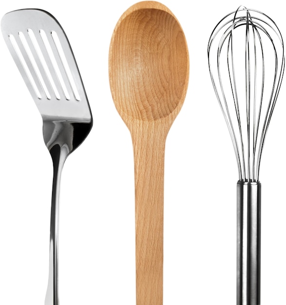 Spatula with Wooden Spoon and Wire Whisk - Isolated