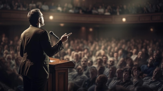 A speaker giving a lecture to an audience in an auditorium or hall A seminar Hand edited