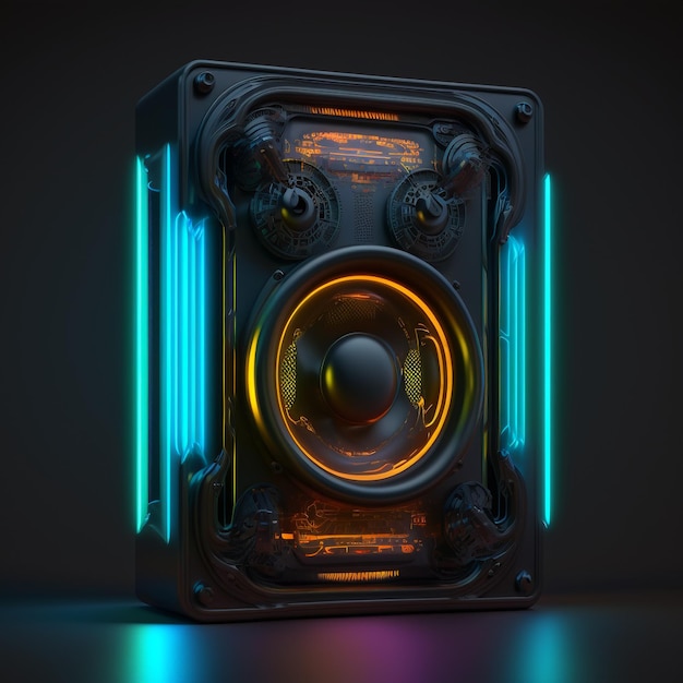 Speaker neon 3D model on table black background Speaker Future