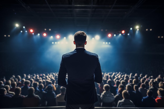 Speaker on stage in a conference room