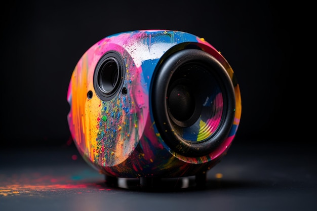 A speaker with a colorful paint job on it