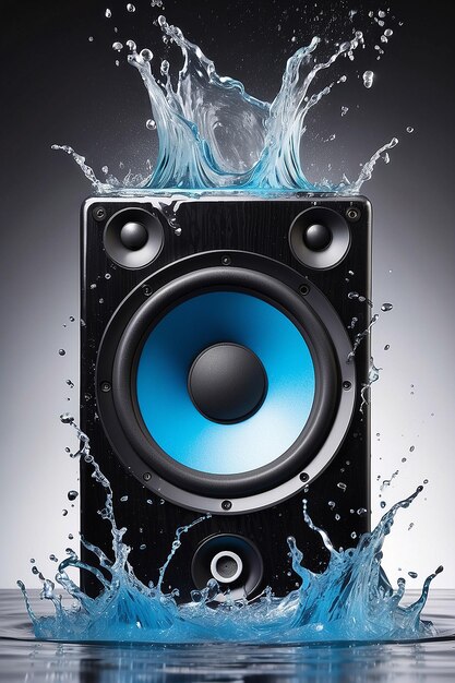 A speaker with a water splash on it