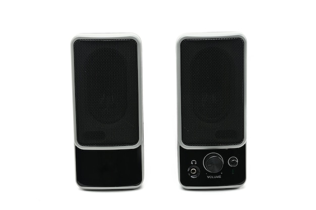 Speakers system  for listening to sound on a white background