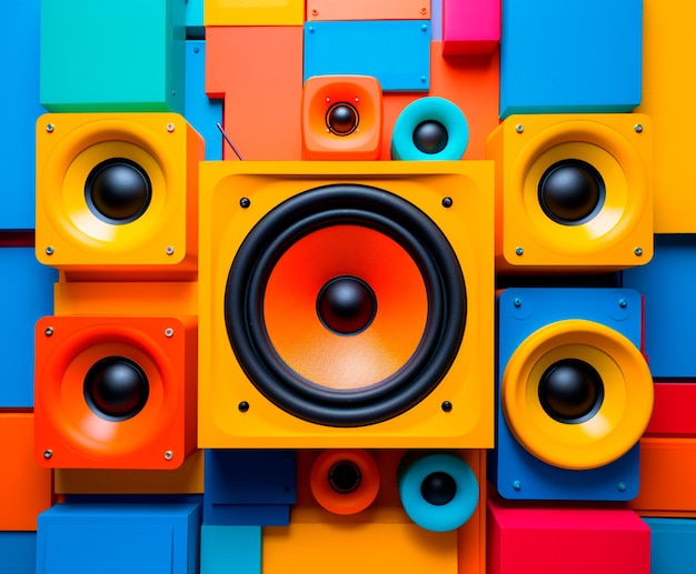 Speakers with vibrant colors on colorful grunge background