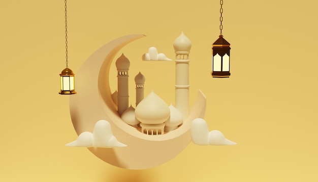 Photo special 3d illustration design for ramadan and eid