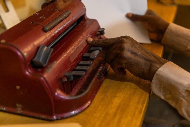 Special braille typewriter for blind people Concept of writing for the blind