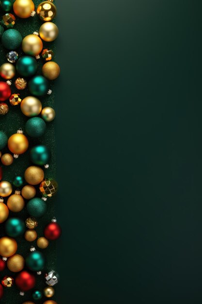 special design for the new year from Christmas tree toys colorful balls on a green background