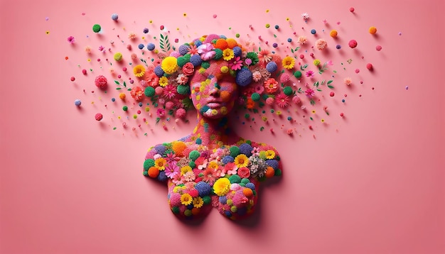 Photo a special design for womens day featuring a side profile of a womans bust made of colorful flowers