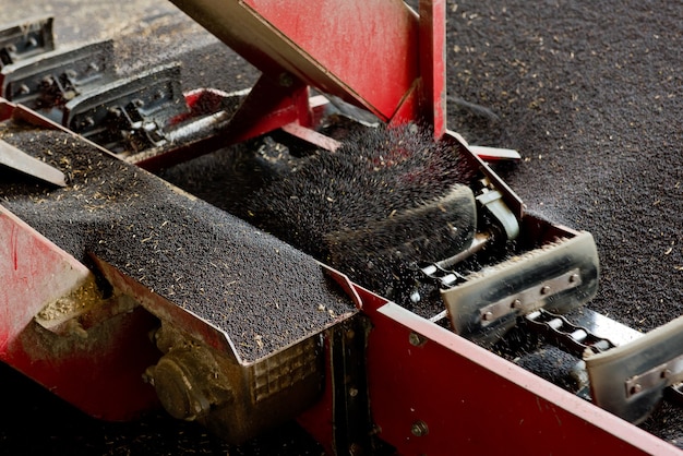 Special equipment for drying rape seeds. Close up.