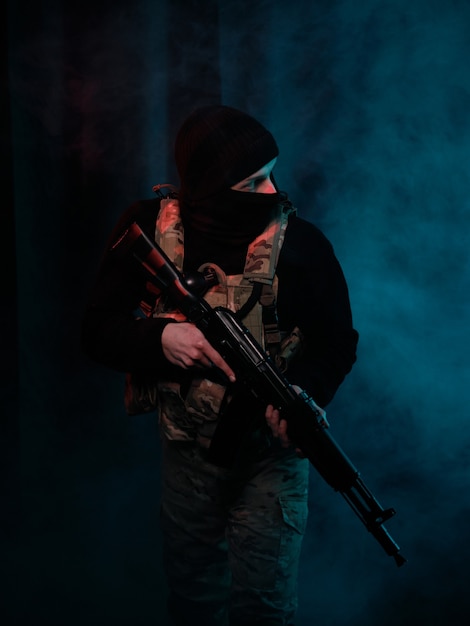 Special forces fighter with weapons