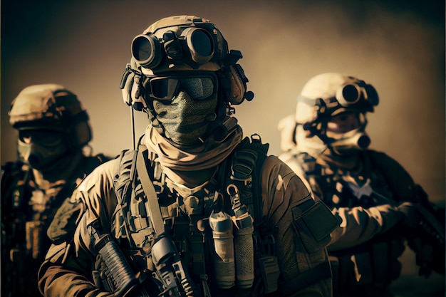 Special forces military unit in full tactical gear. realist. generative AI