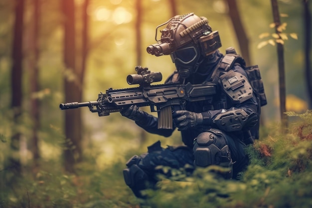 Special forces soldier police a with high technology gun Generative AI