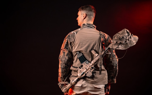 Special forces soldiers with an automatic rifle