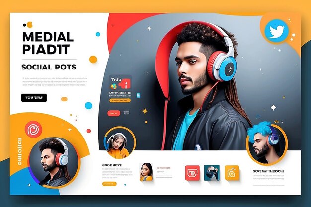 Photo special head phone social media post template design