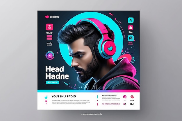 Photo special head phone social media post template design