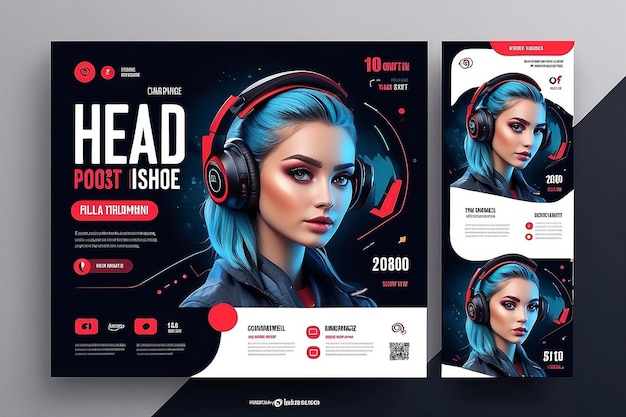 Photo special head phone social media post template design