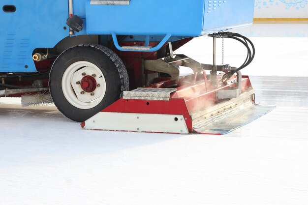 Special machine ice harvester cleans the ice rink