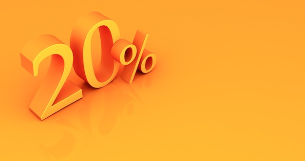 특별 행사 20 % 할인 태그, 판매 최대 20 % 할인, 노란색 배경에 20 %. 3d 렌더링