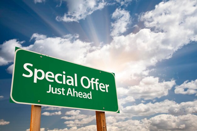 Photo special offer green road sign