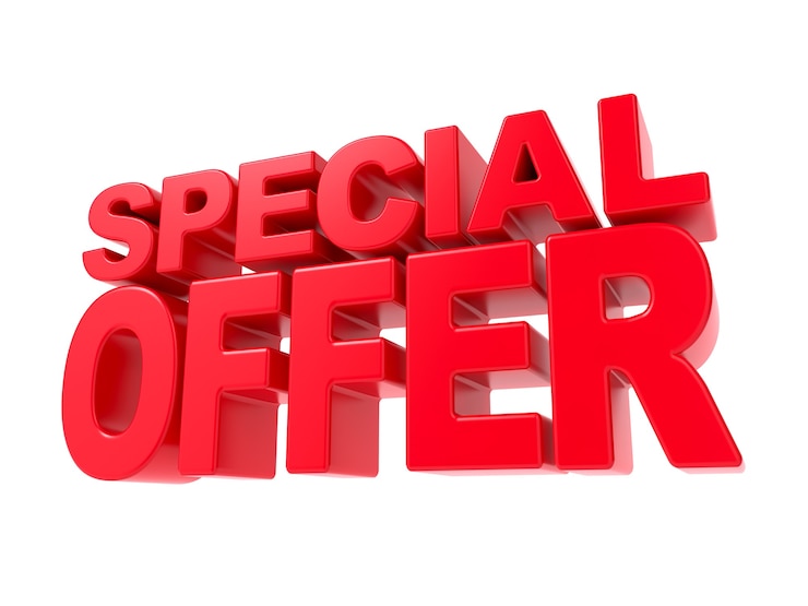 Photo special offer - red 3d text. isolated on white background.