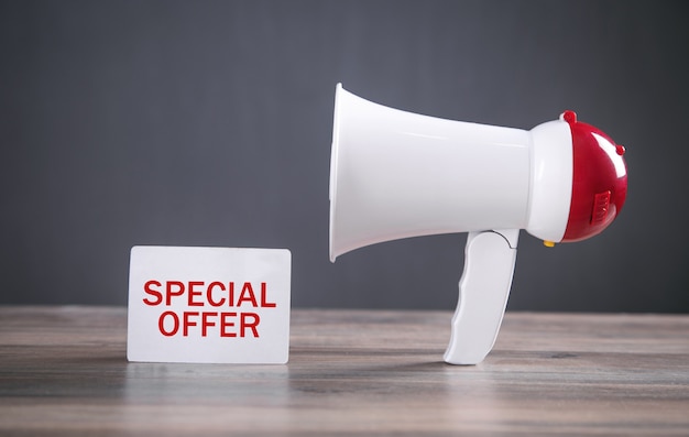 Special Offer text on business card with a megaphone.