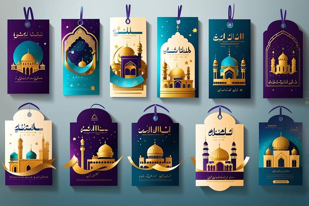 Special Ramadan banners on discount and best offer tag label or sticker set on occasion