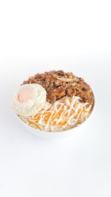 special rice bowl with half boiled egg