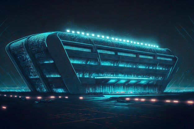 Special sports stadium for playing american football illuminated late in evening generative ai