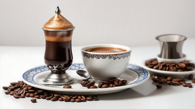 Photo a special turkish coffee or tea with smoke and white background