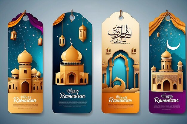 Speciale Ramadan banners met korting en het beste aanbod tag label of sticker set bij gelegenheid